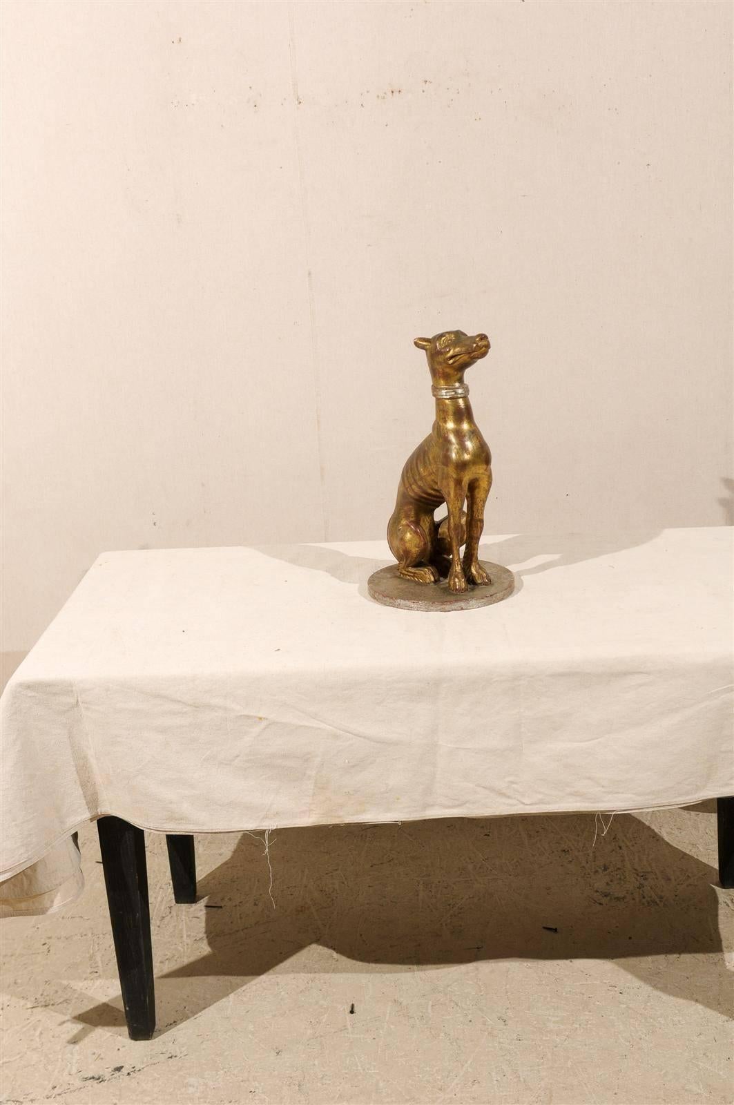 20th Century Sculpture of an Italian Vintage Giltwood Greyhound For Sale