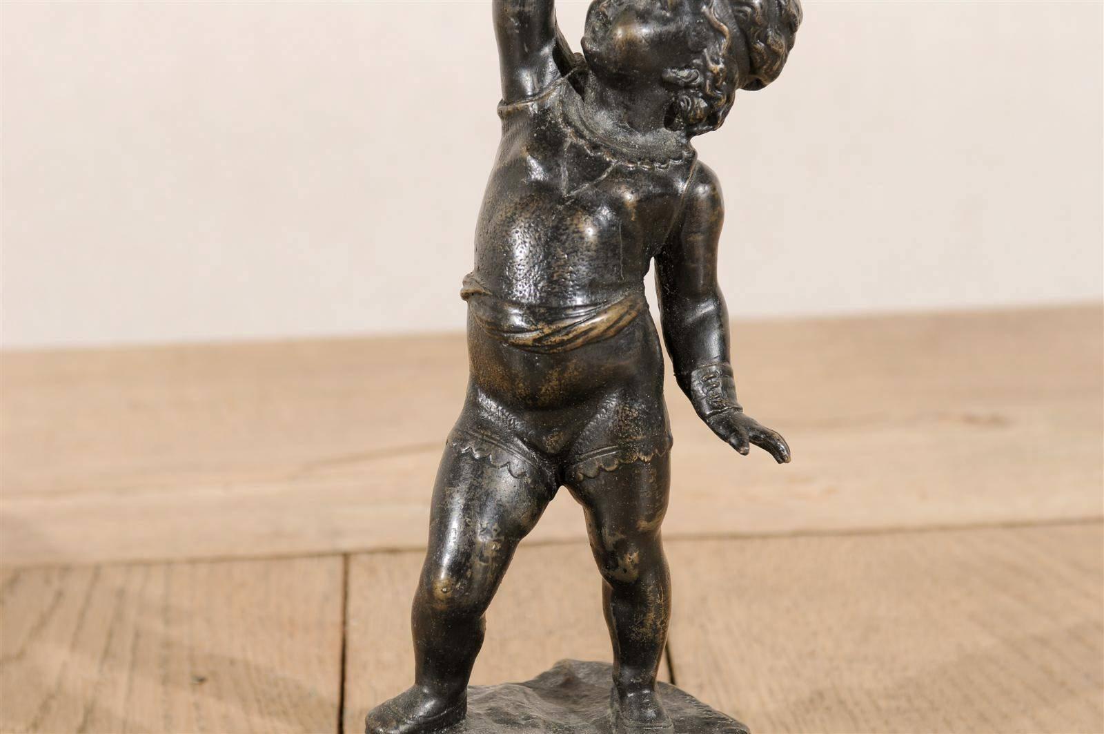 Italian Vintage Bronze Putto Statue of Small Size 1