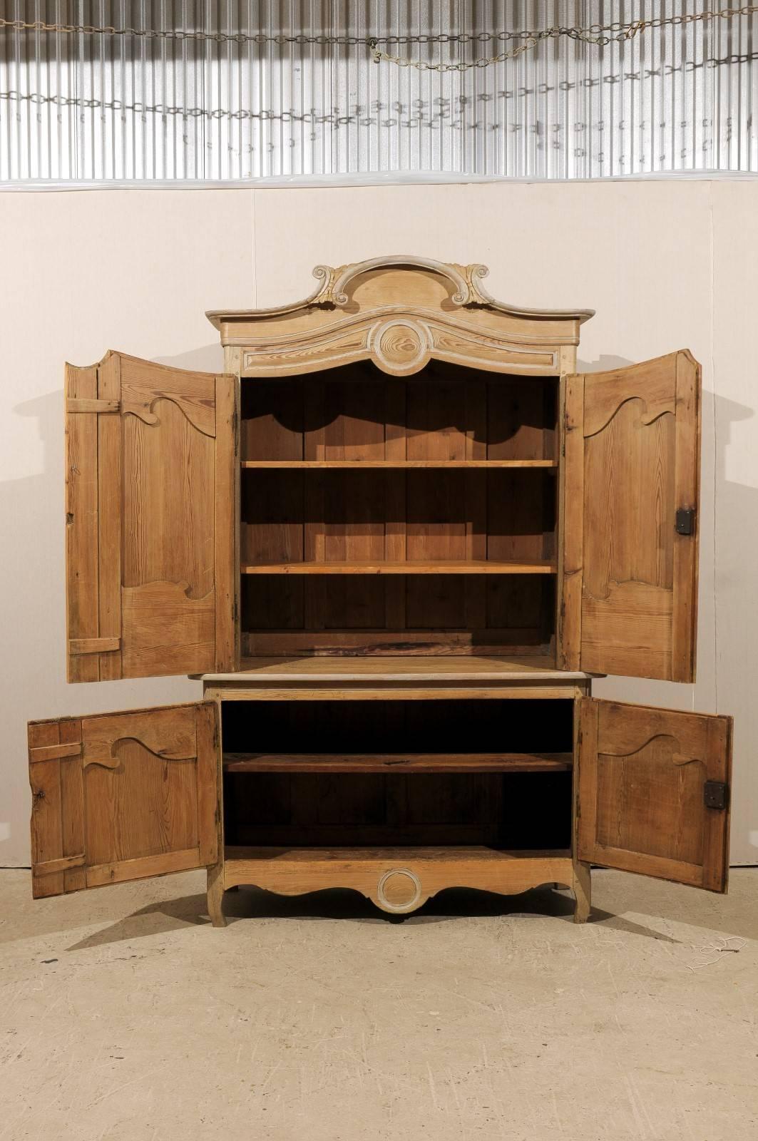 Wood A Lovely French Buffet à Deux Corps Nicely Adorn w/ Pediment Bonnet, 19th C.