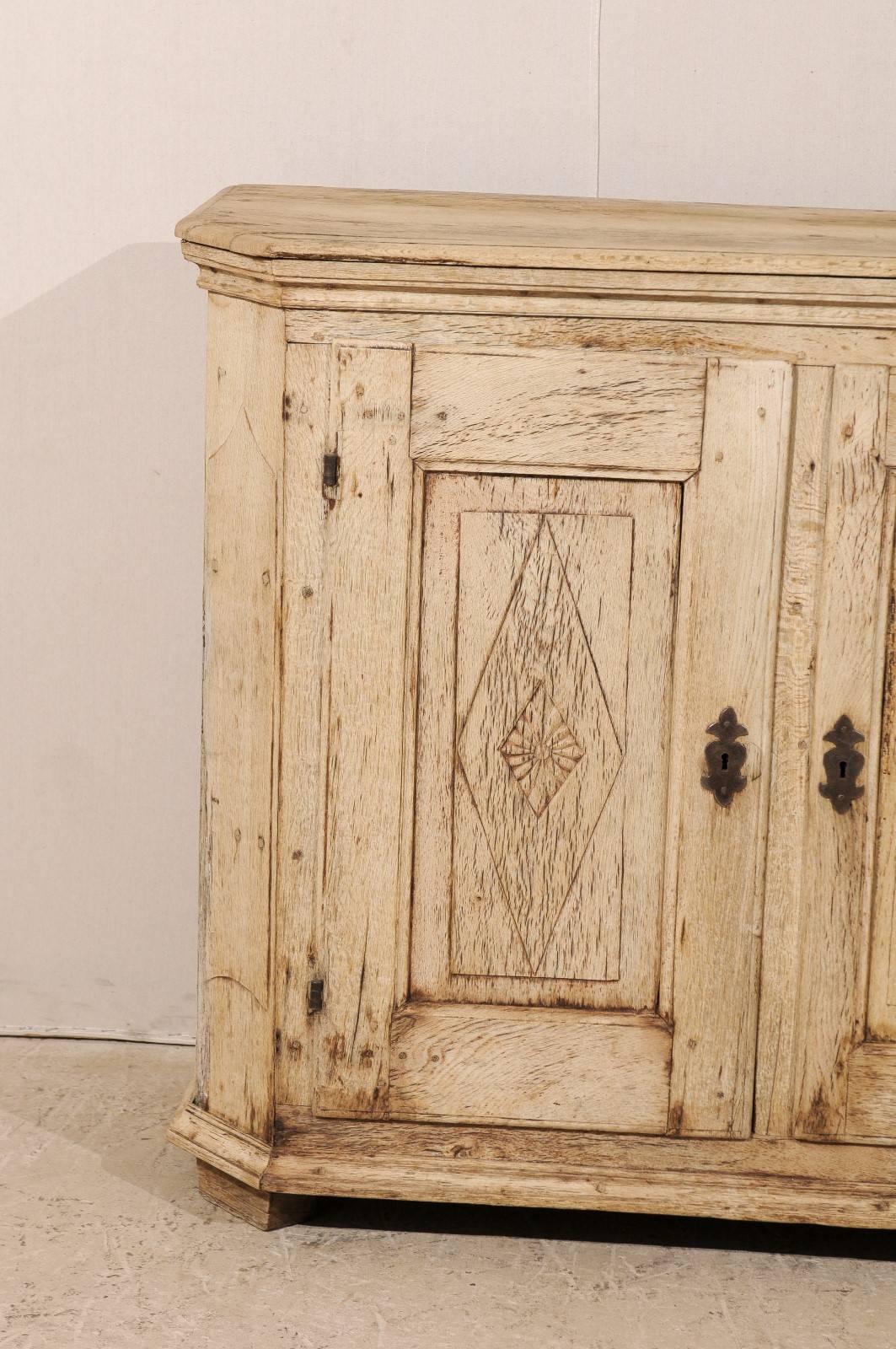 Bleached French Early 19th Century Sideboard Cabinet with Three Doors and Diamond Pattern