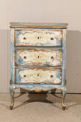 Italian Venetian 19th Century Chest with Original Blue and Off-White Paint