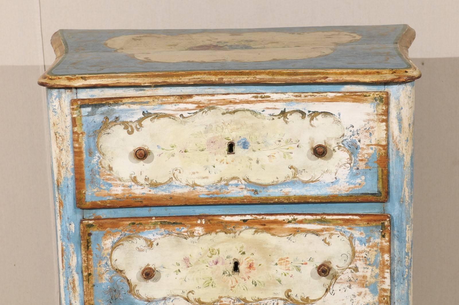 Italian Venetian 19th Century Chest with Original Blue and Off-White Paint 2