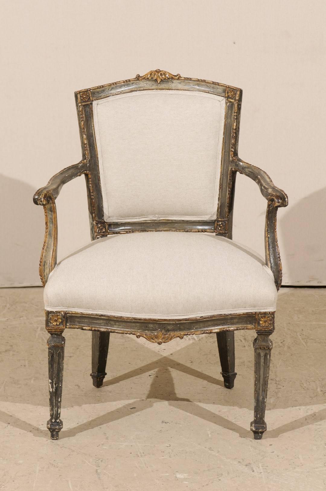 Single Italian Armchair with Richly Carved Wood Details in Brown/Green Color In Good Condition For Sale In Atlanta, GA