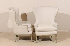 Pair of Painted Wood Wingback Chairs with Carved Details and New Upholstery