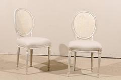 Pair of Louis XVI Style Oval Cane Back Chairs with Fluted Leg