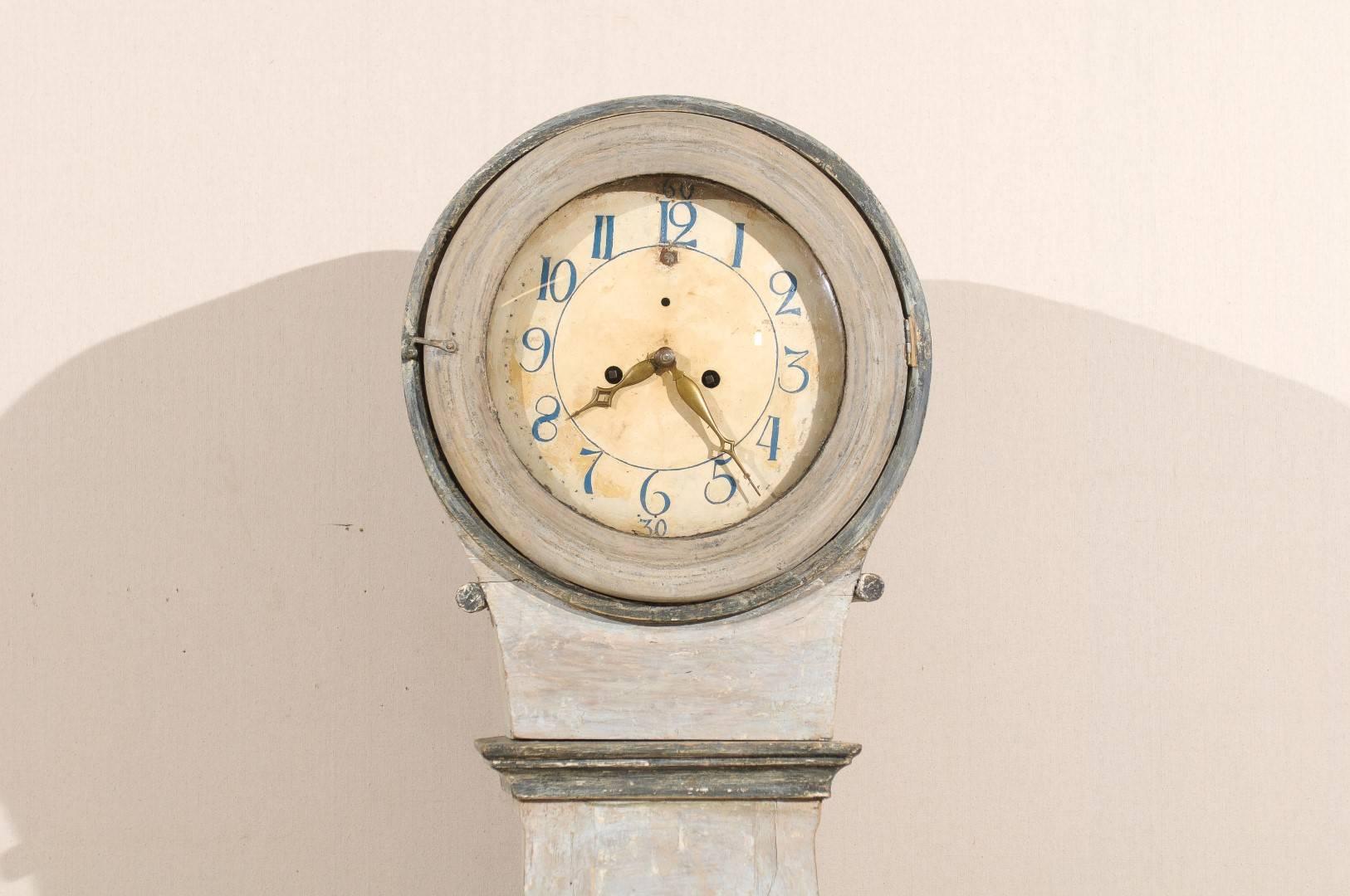 Mora Swedish Clock from the 19th Century in Very Light Blue Grey Color For Sale 1