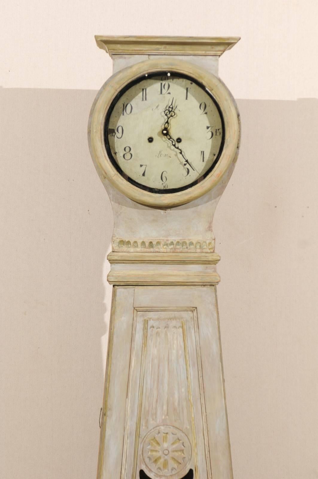 Sold Swedish Painted Wood Clock from the 19th Century with Half Moon Smile 1