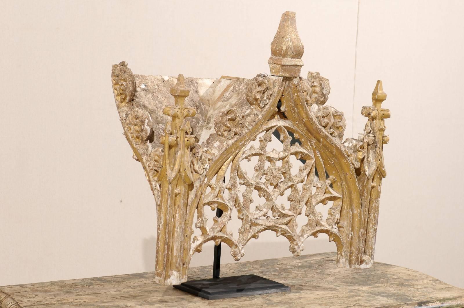 Carved Italian 18th Century Gilded Wood Fragment on Stand with Intricate Carvings