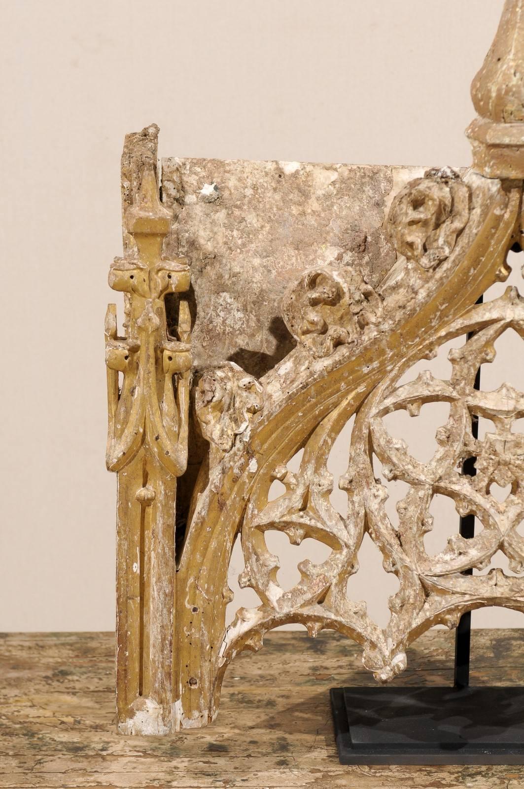 18th Century and Earlier Italian 18th Century Gilded Wood Fragment on Stand with Intricate Carvings