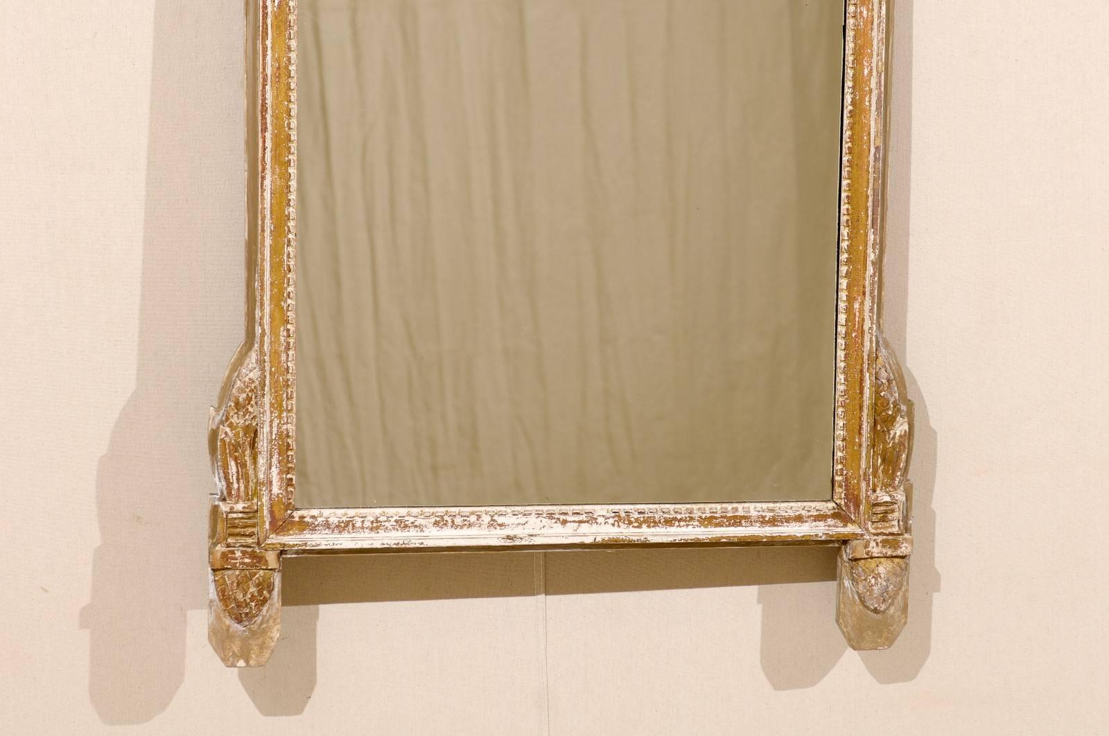 19th Century French Gilded and Ornately Carved Wood Mirror with Urn Motif Crest, Gold Color