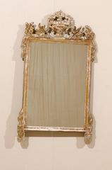French Gilded and Ornately Carved Wood Mirror with Urn Motif Crest, Gold Color