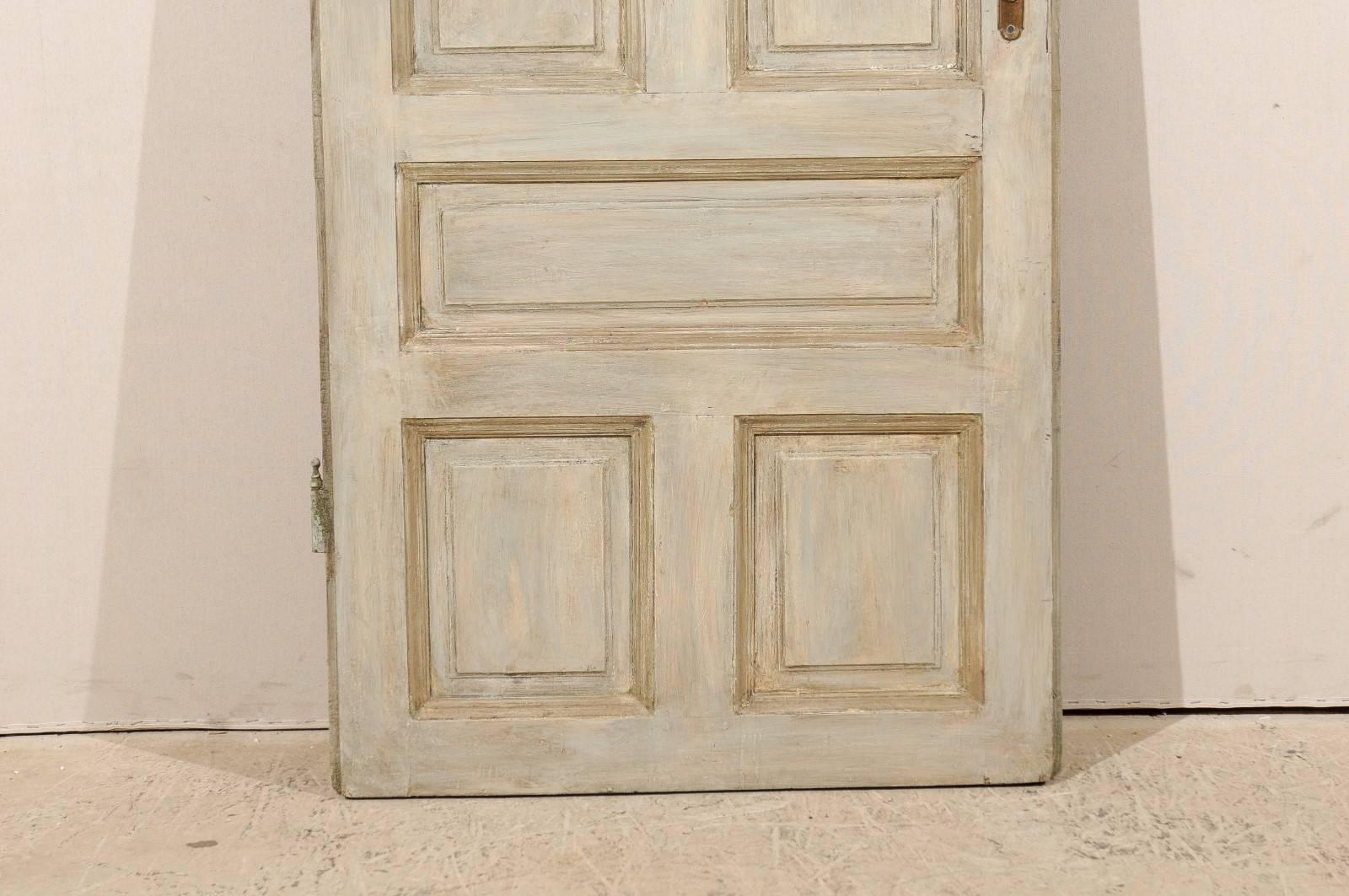 20th Century Single European Painted Wood Door in Grey Blue with Green Brown Accents
