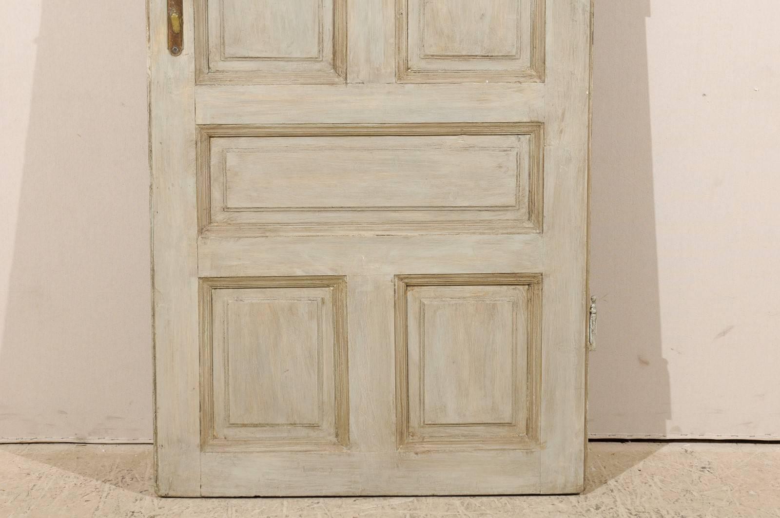 Single European Painted Wood Door in Grey Blue with Green Brown Accents 1