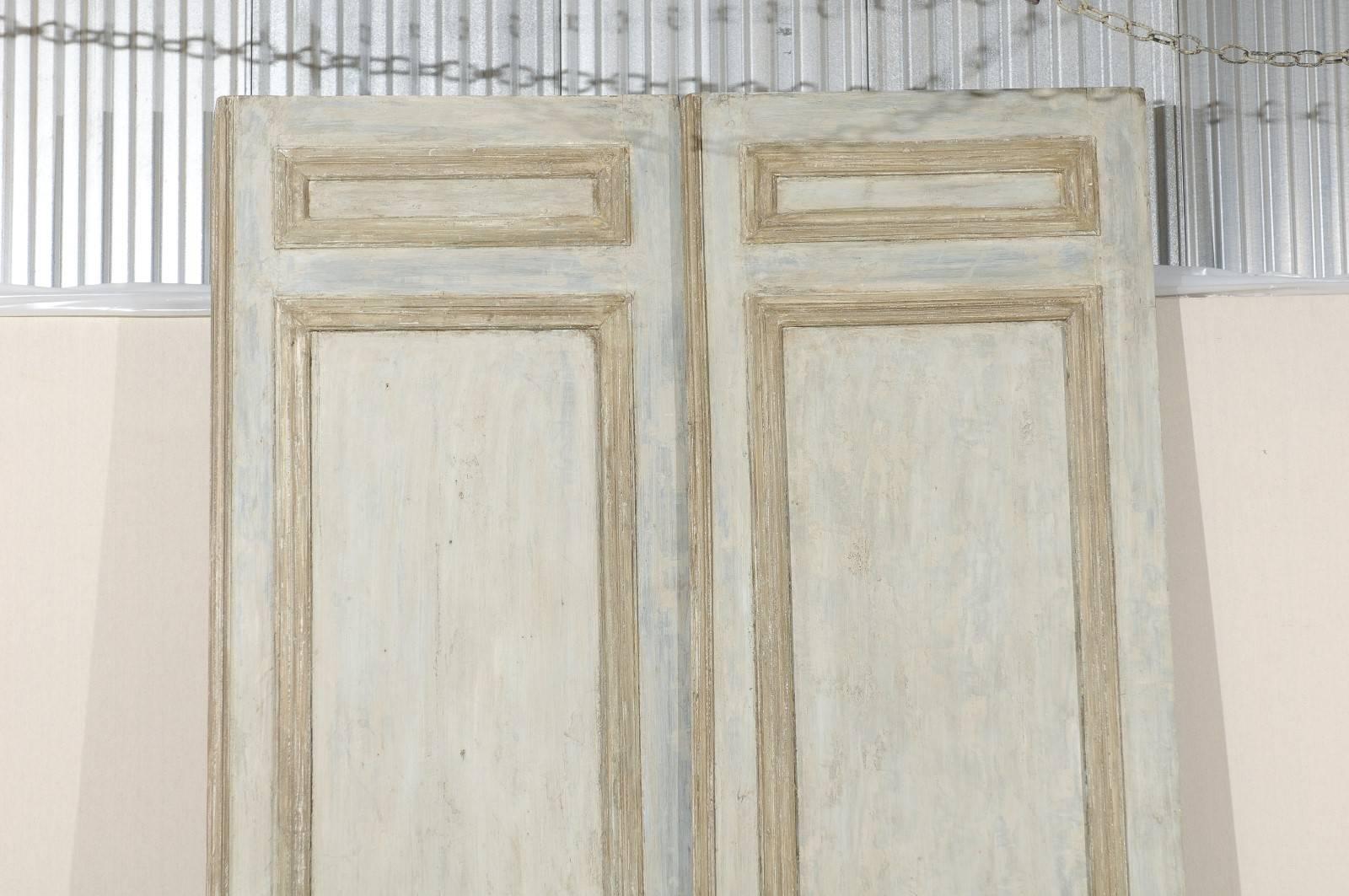 Painted Set of French Green-Grey, Bi-Folding Doors from the 19th Century