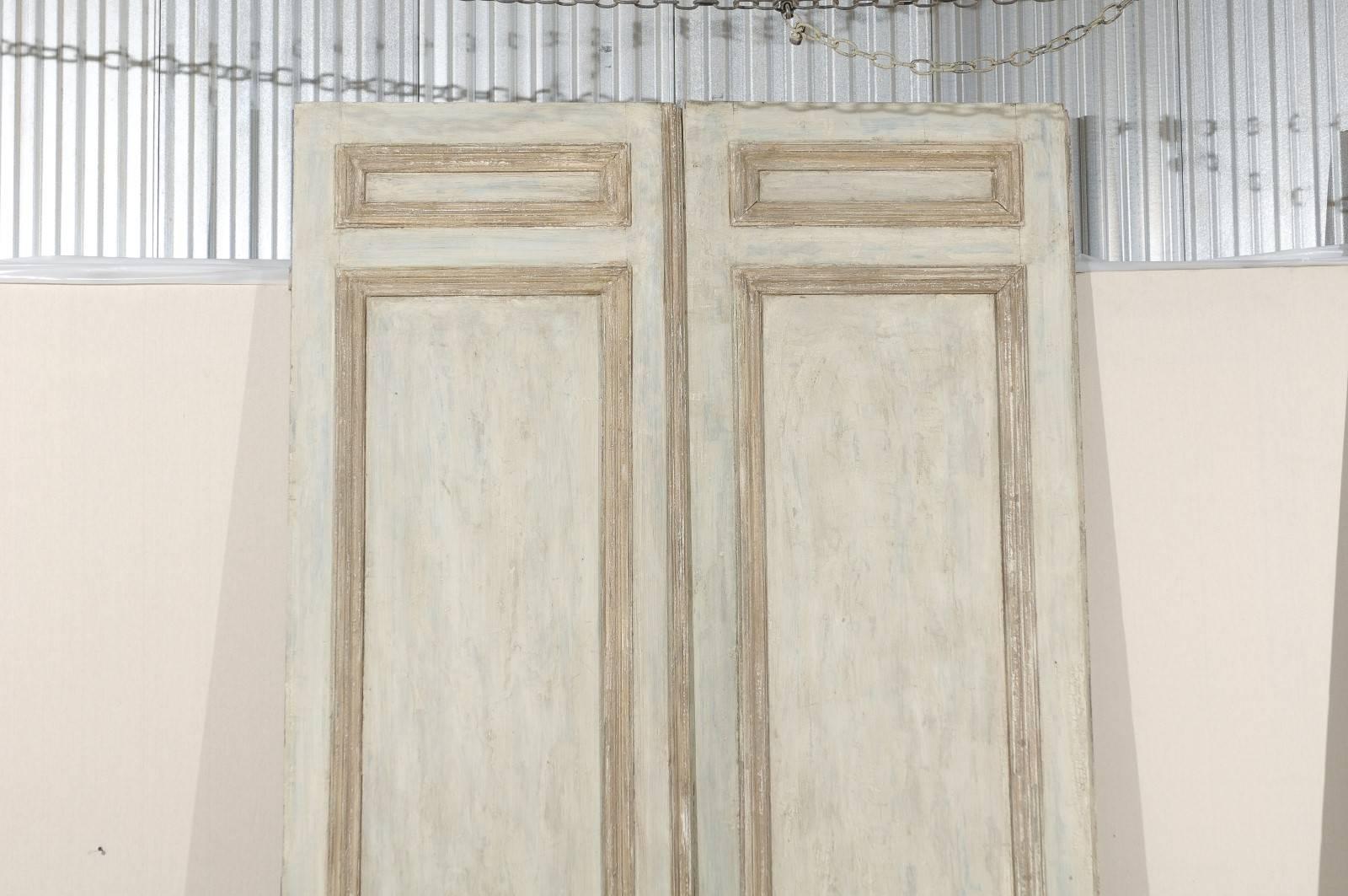 Wood Set of French Green-Grey, Bi-Folding Doors from the 19th Century For Sale
