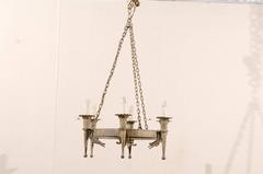 French Six-Light Hammered Metal Circular Chandelier in Bronze, Gold & Grey Color