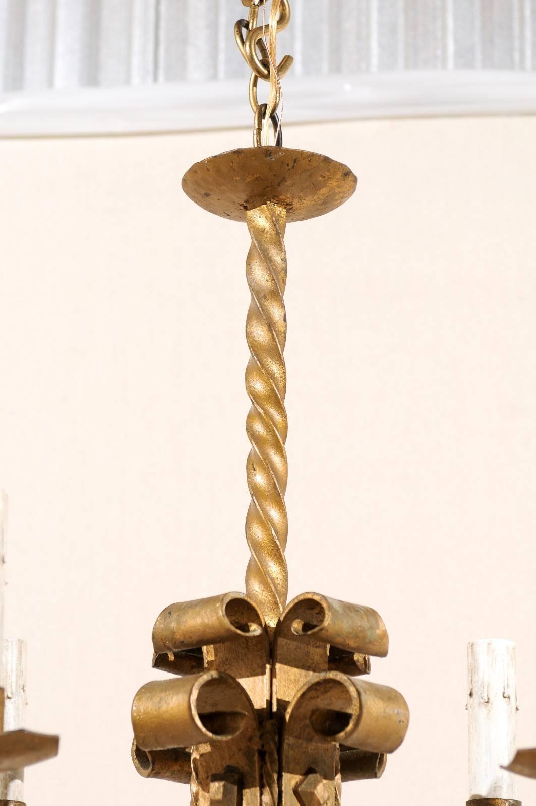 Iron French Vintage Four-Light Chandelier with Torch-Shaped Arms, 20th Century For Sale