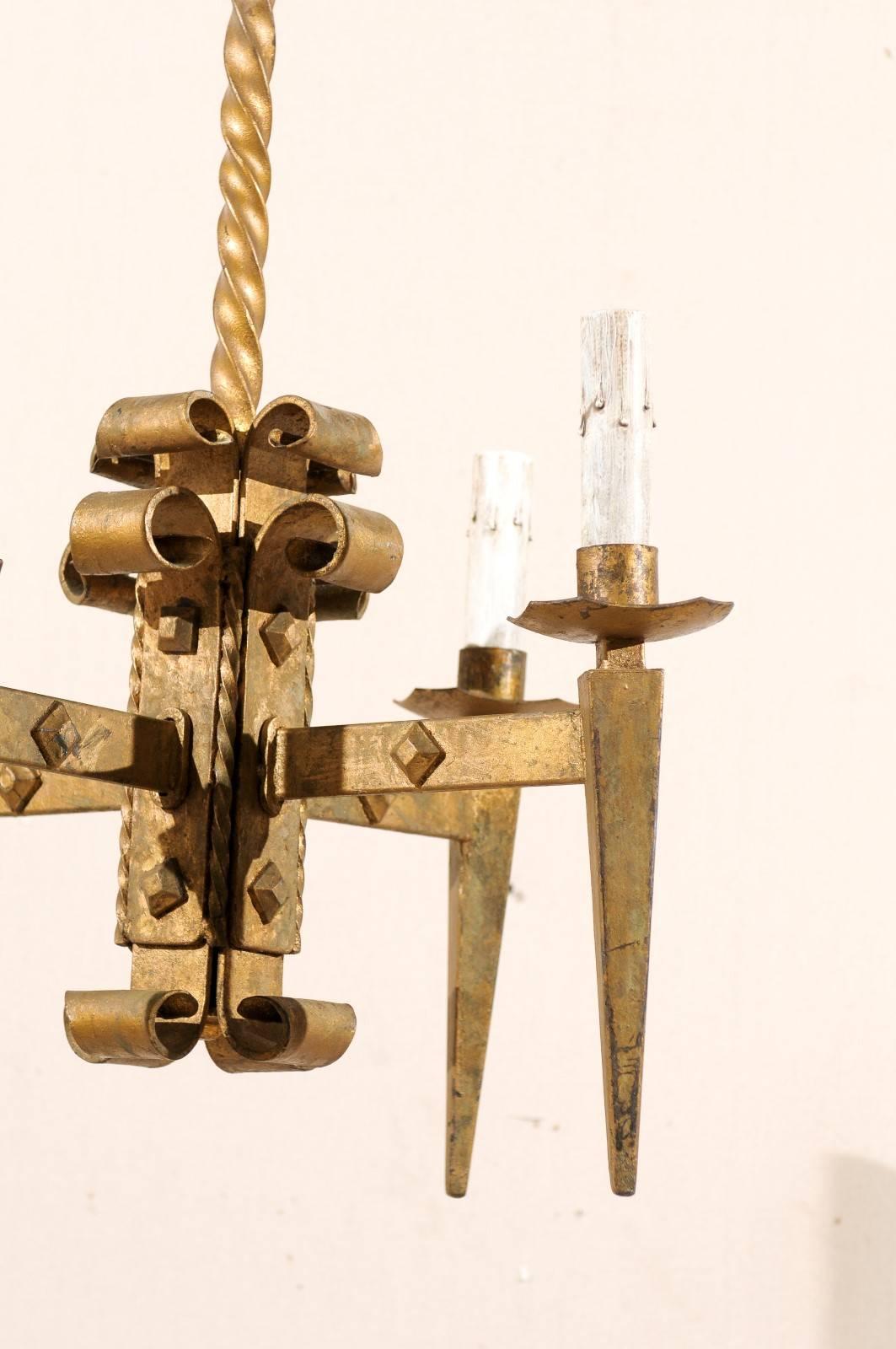 French Vintage Four-Light Chandelier with Torch-Shaped Arms, 20th Century In Good Condition For Sale In Atlanta, GA