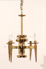 French Vintage Four-Light Chandelier with Torch-Shaped Arms, 20th Century