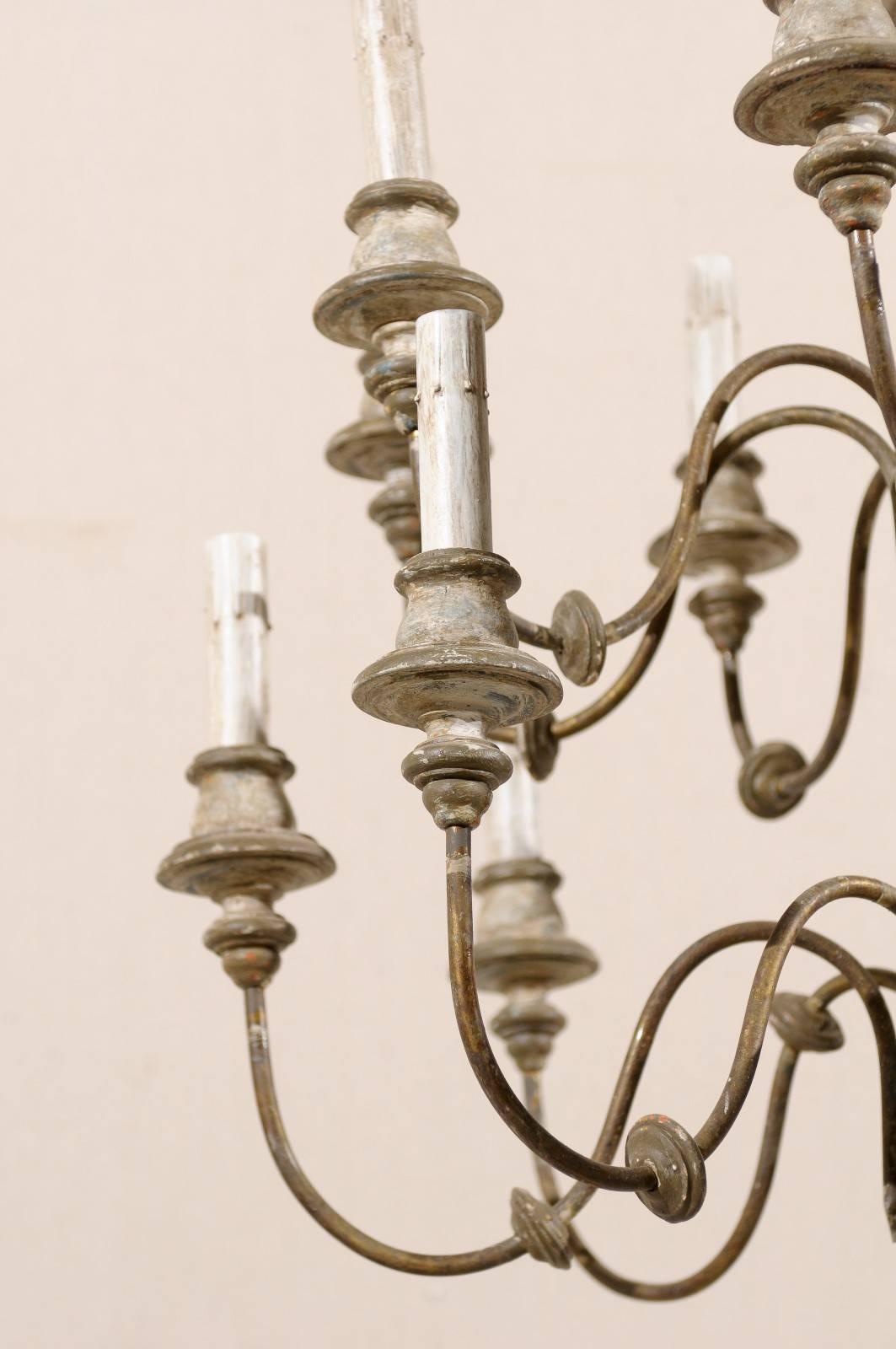 20th Century Italian Two-Tiered Sixteen-Light Painted Wood and Metal Chandelier