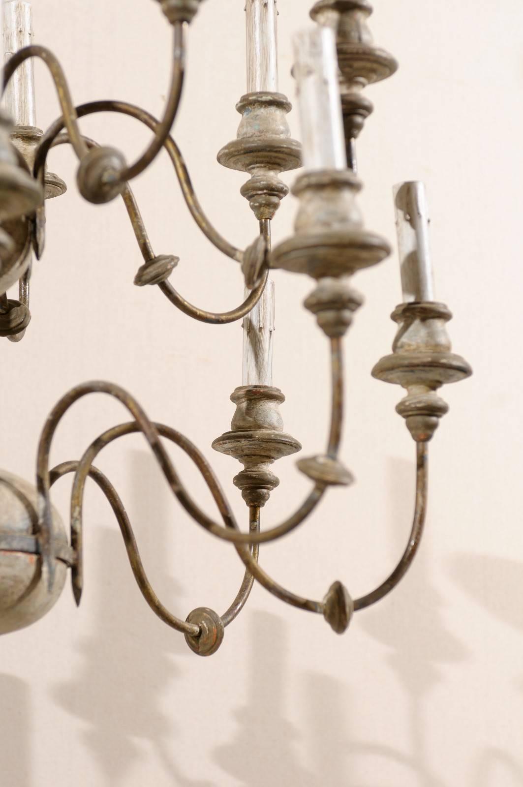 Italian Two-Tiered Sixteen-Light Painted Wood and Metal Chandelier 2