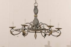 French Painted Iron Round-Shape Chandelier w/Intricately Twisted Central Column