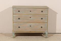 Swedish Gustavian Style Three-Drawer Chest in Light Grey-Green Color