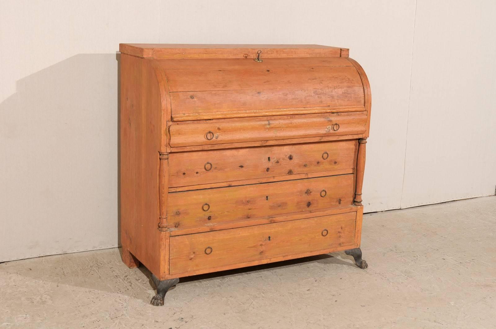 Painted Swedish Mid-19th Century Chest with Convex Drop Front and Inner Drawers For Sale