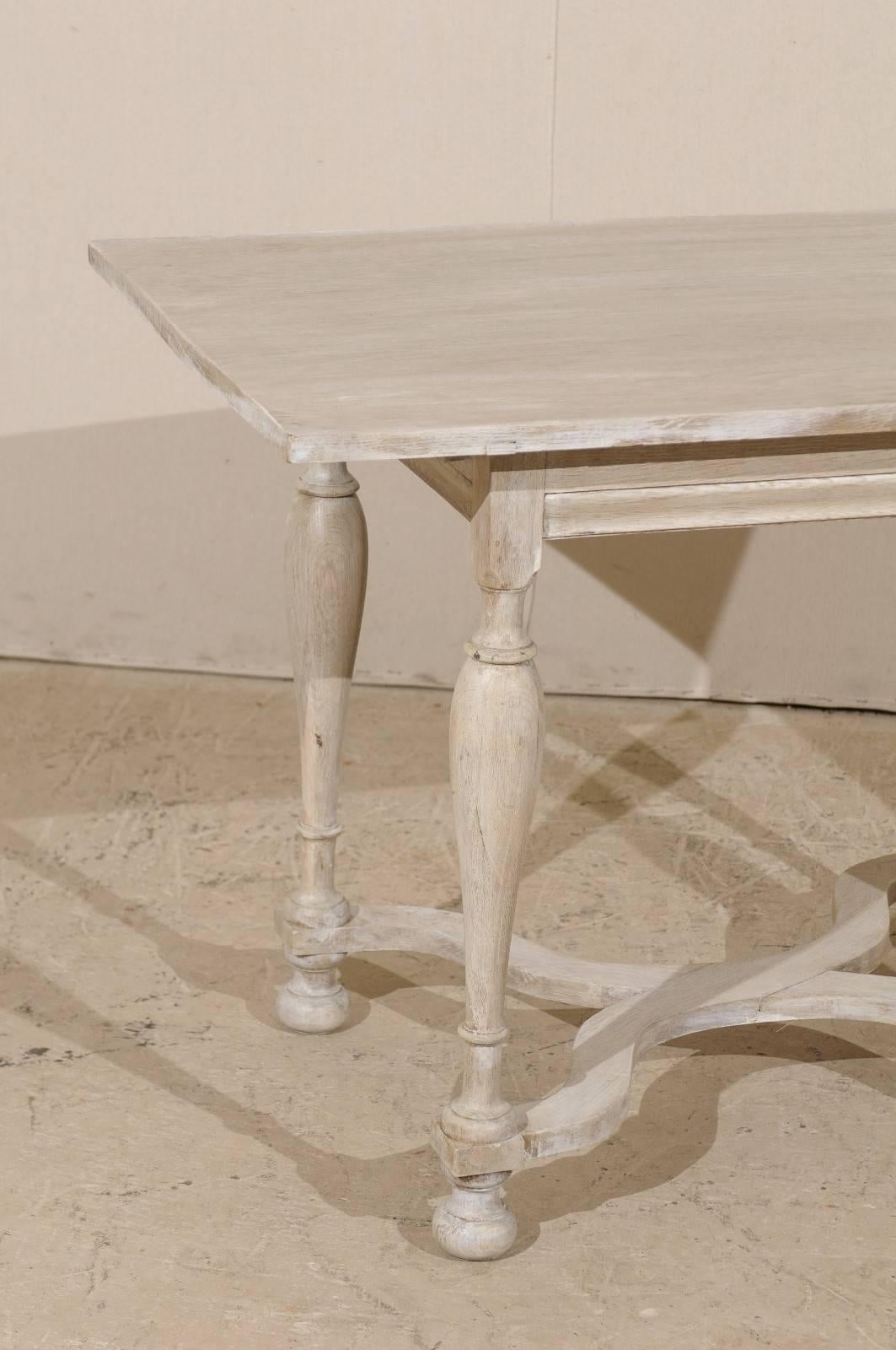 Painted Swedish Baroque Style Side Table, Light Colored Wash, Turned Legs and Ball Feet