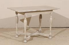 Swedish Baroque Style Side Table, Light Colored Wash, Turned Legs and Ball Feet