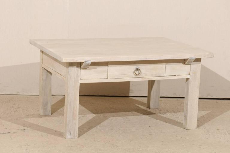 Belgian Cream Color Coffee Table with Single Drawer from the 1920s For