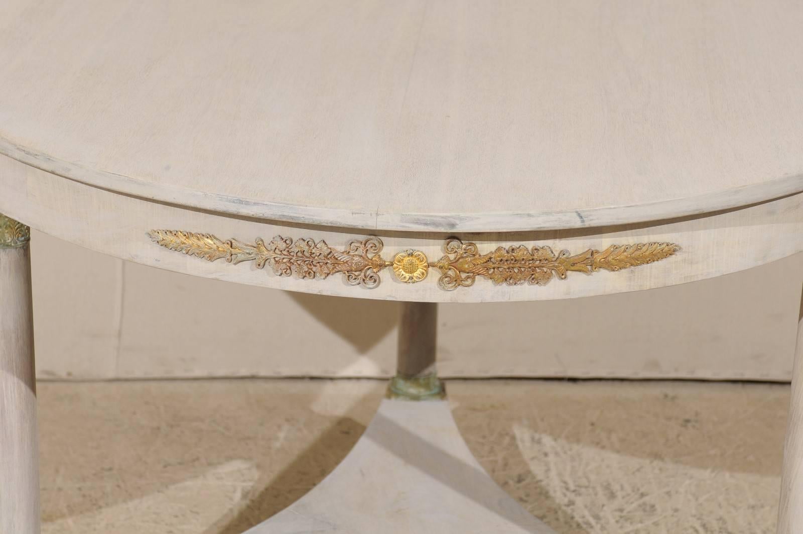 French Round Wood Centre Table, Brass Accents and Lion Paw Feet, Neutral Color 3