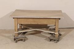 Belgian Painted Wood Coffee Table with Straight Legs, X-Stretcher and Storage