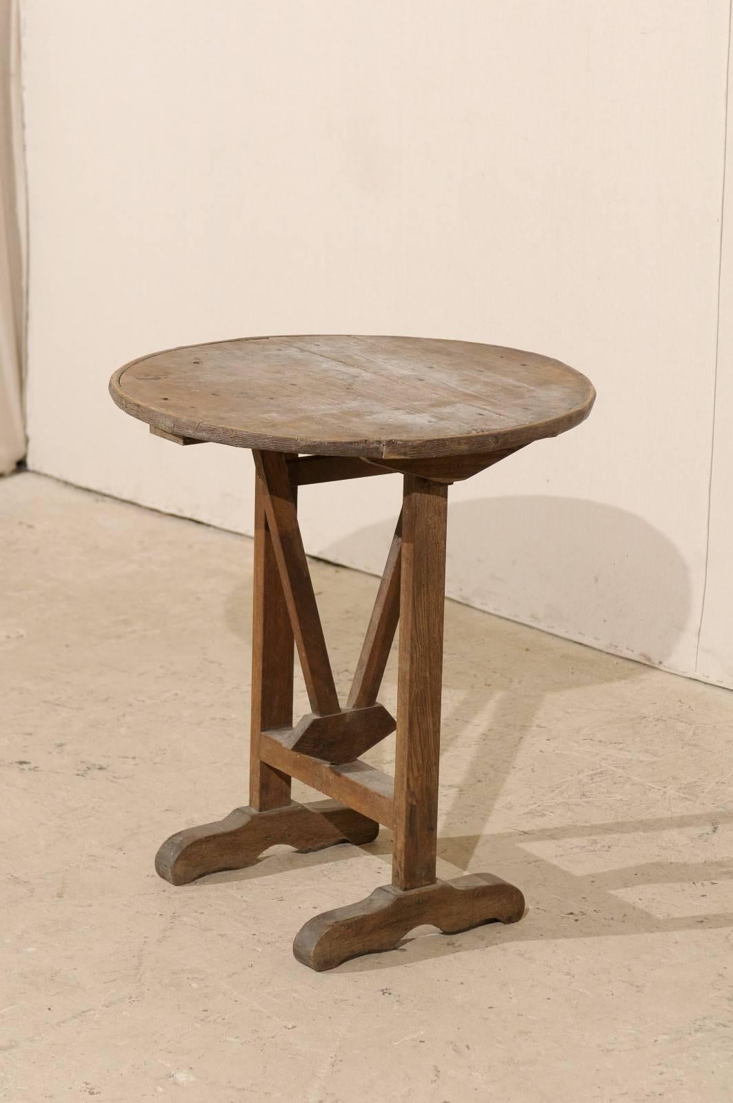 Patinated Mini French Rustic Wine Tasting Table or Side Table with Tilt-Top, 19th Century