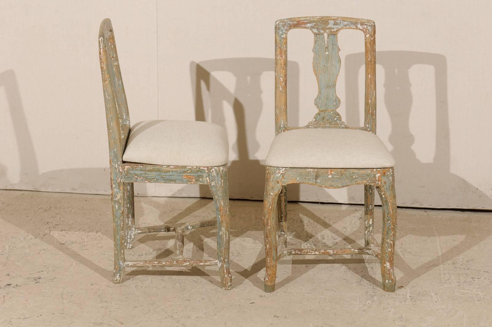 Pair of Swedish Period Rococo Side Chairs in Soft Green, Beige and White Color 3