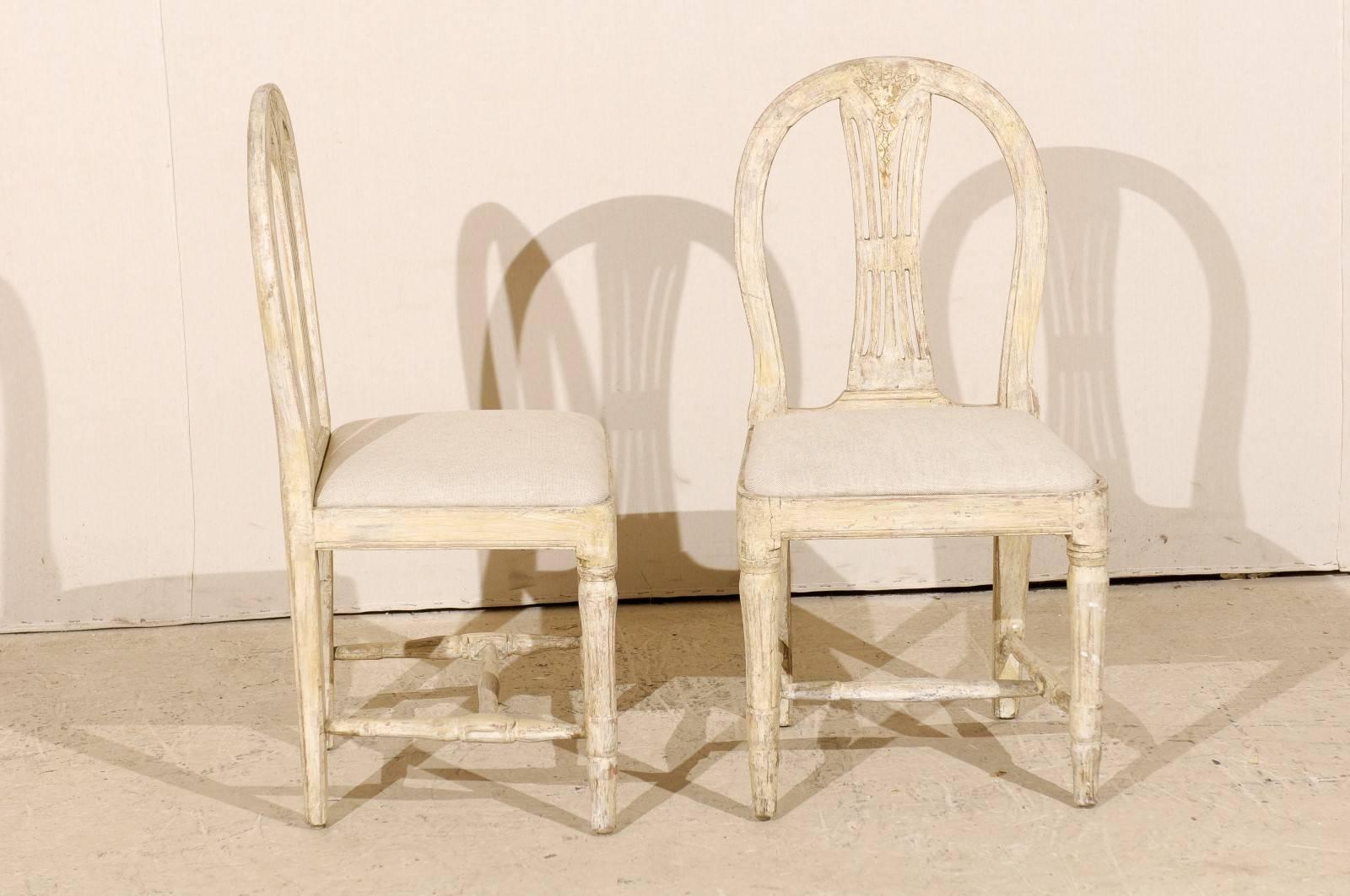 Pair of Swedish Provincial Gustavian Wheat Back Side Chairs, Warm Beige White 1