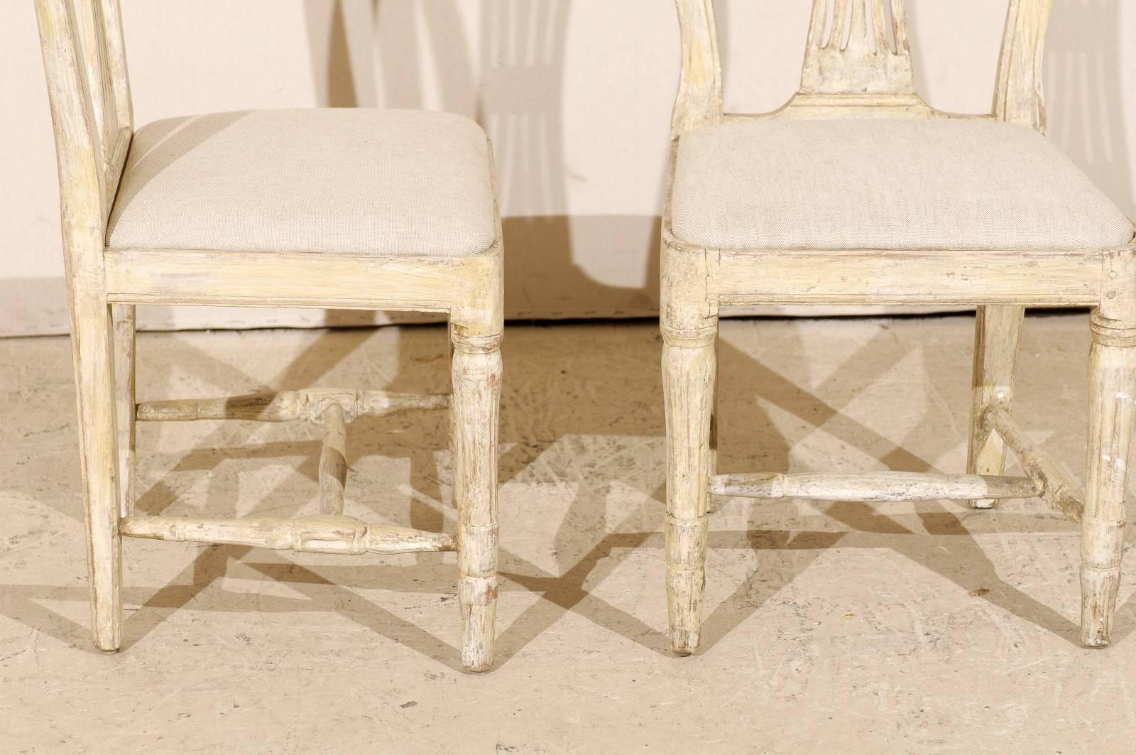 Pair of Swedish Provincial Gustavian Wheat Back Side Chairs, Warm Beige White 2