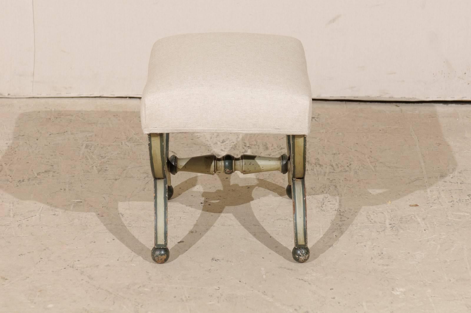 French Dante Style Stool, Original Soft Green Yellow Paint, 19th Century In Good Condition In Atlanta, GA