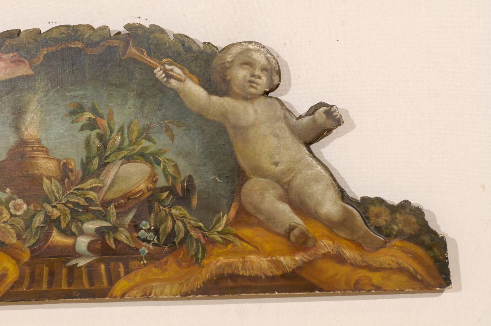 Canvas Exquisite 19th Century Italian Panel Featuring Allegories of Music and Theater