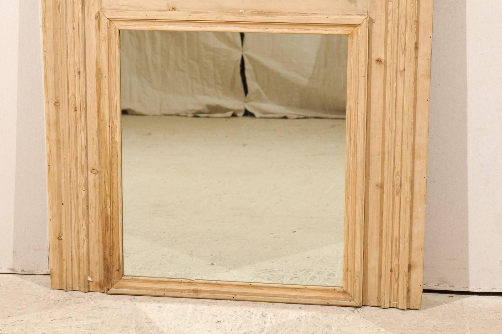 French 19th Century Pine Wood Trumeau Pier Mirror with Nice Visible Wood Grai For Sale 1