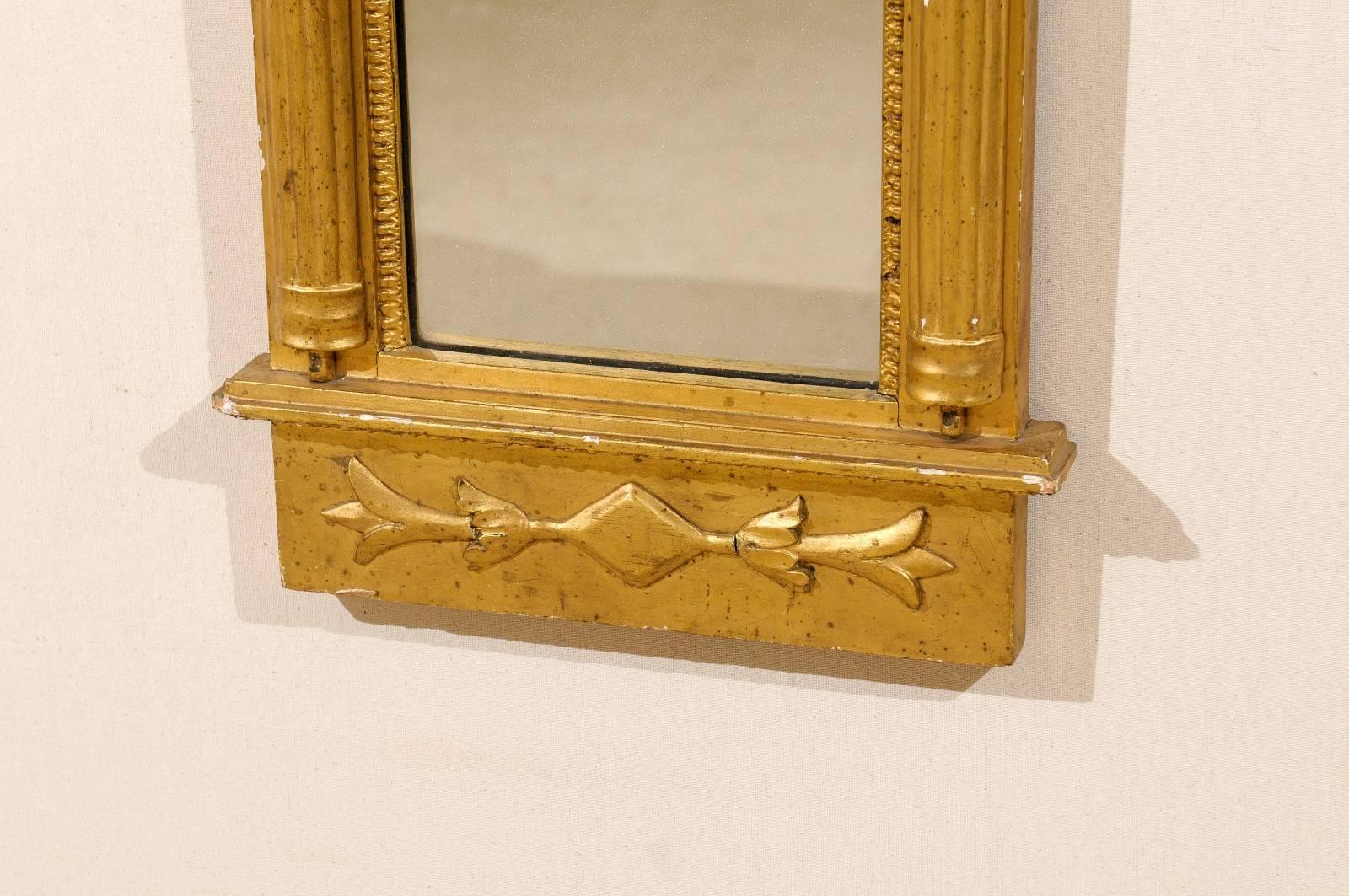 Wood Swedish Gilded Mirror, circa 1820 with Arched Crest and Flanking Half Columns For Sale