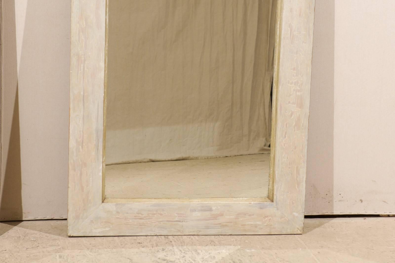 Pair of Large Size Painted Wood Trumeau Mirrors with Scraped Finish For Sale 2