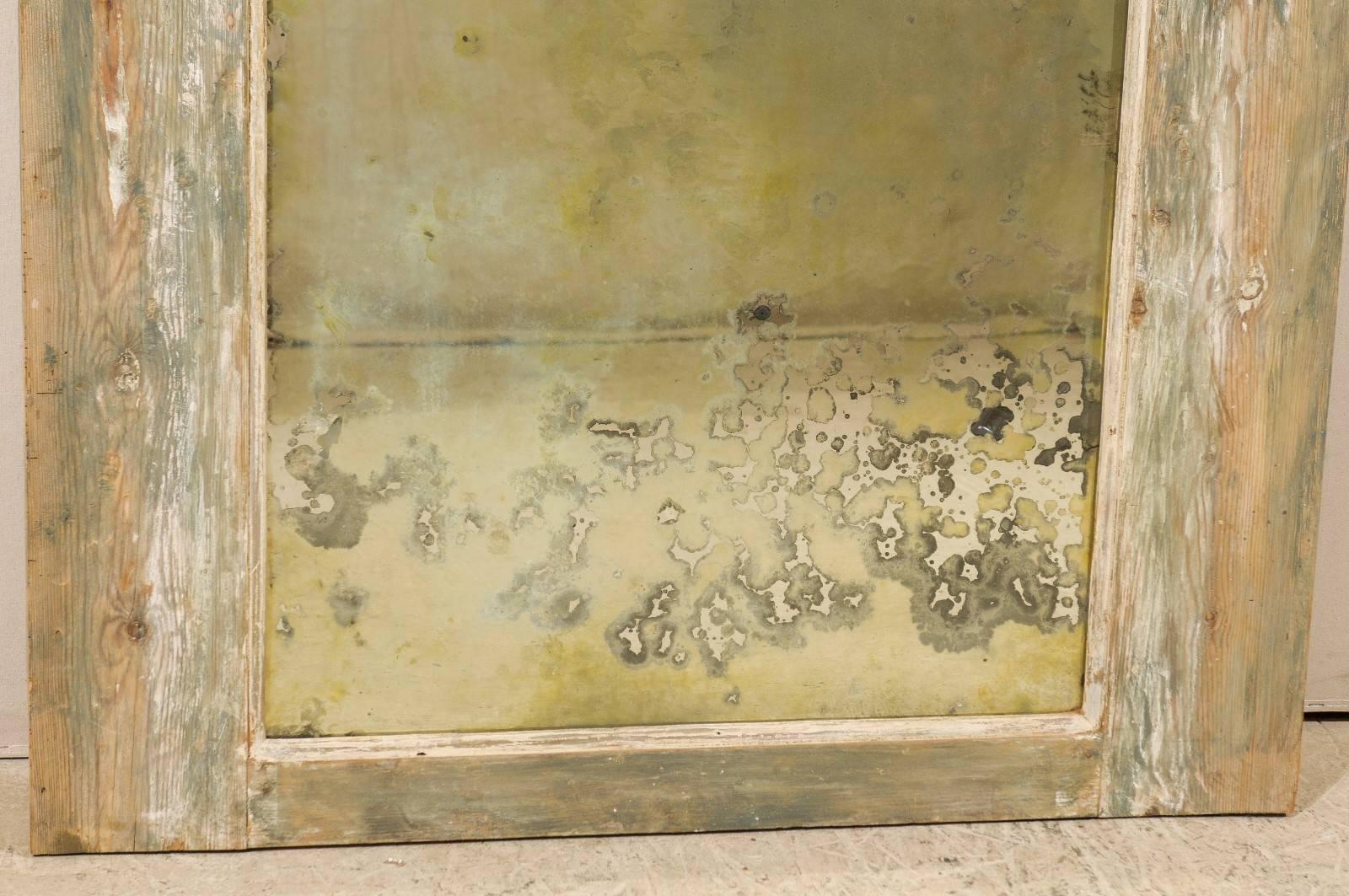 Trumeau-Spiegel des 19. Jahrhunderts, schwer, antik und mit abgeschrägter beiger Holzoberfläche, 19. Jahrhundert im Zustand „Gut“ im Angebot in Atlanta, GA