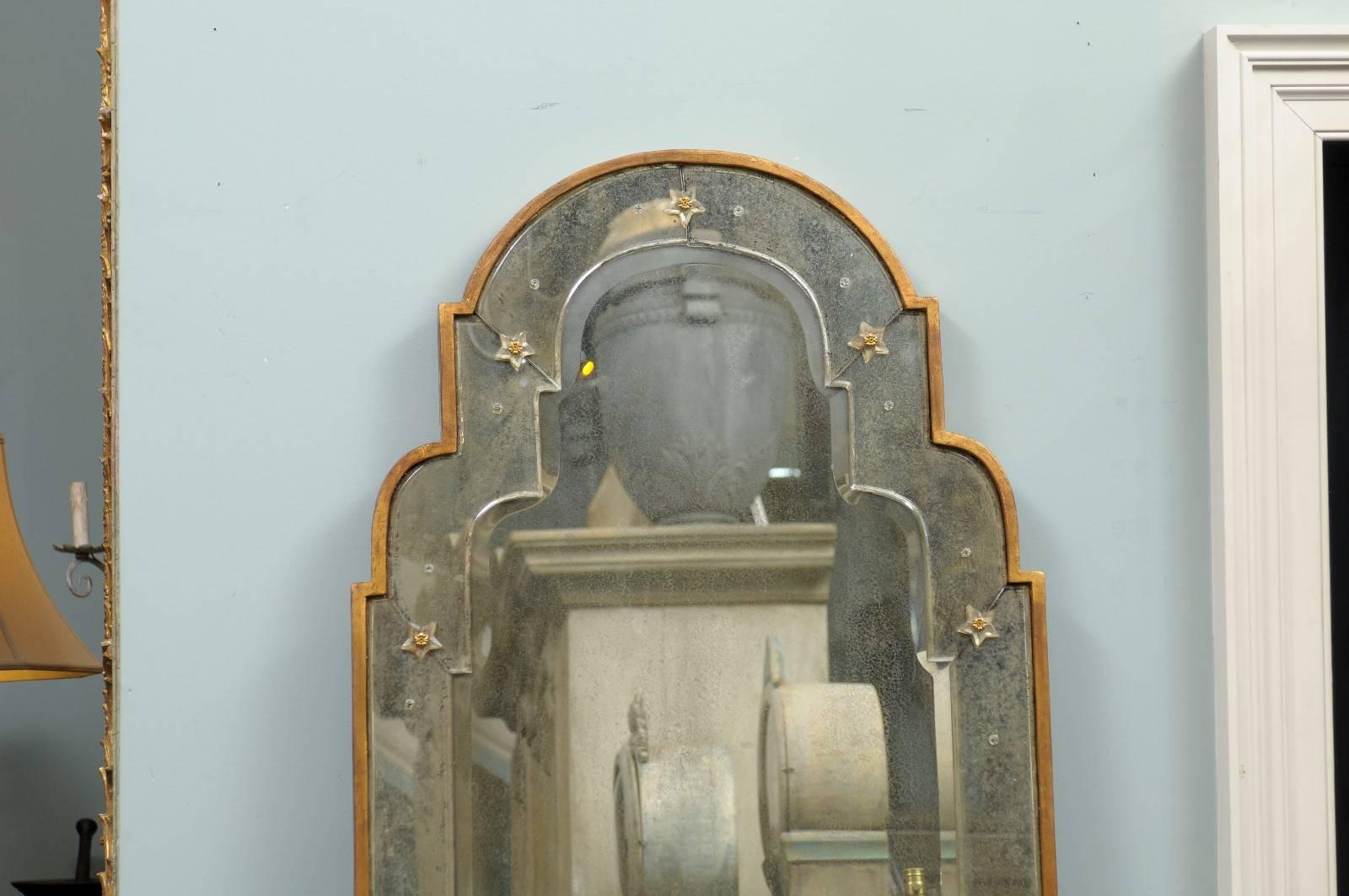 Paris Venetian Style Mirror with Bonnet Type Crest and Gilded Frame In Good Condition In Atlanta, GA