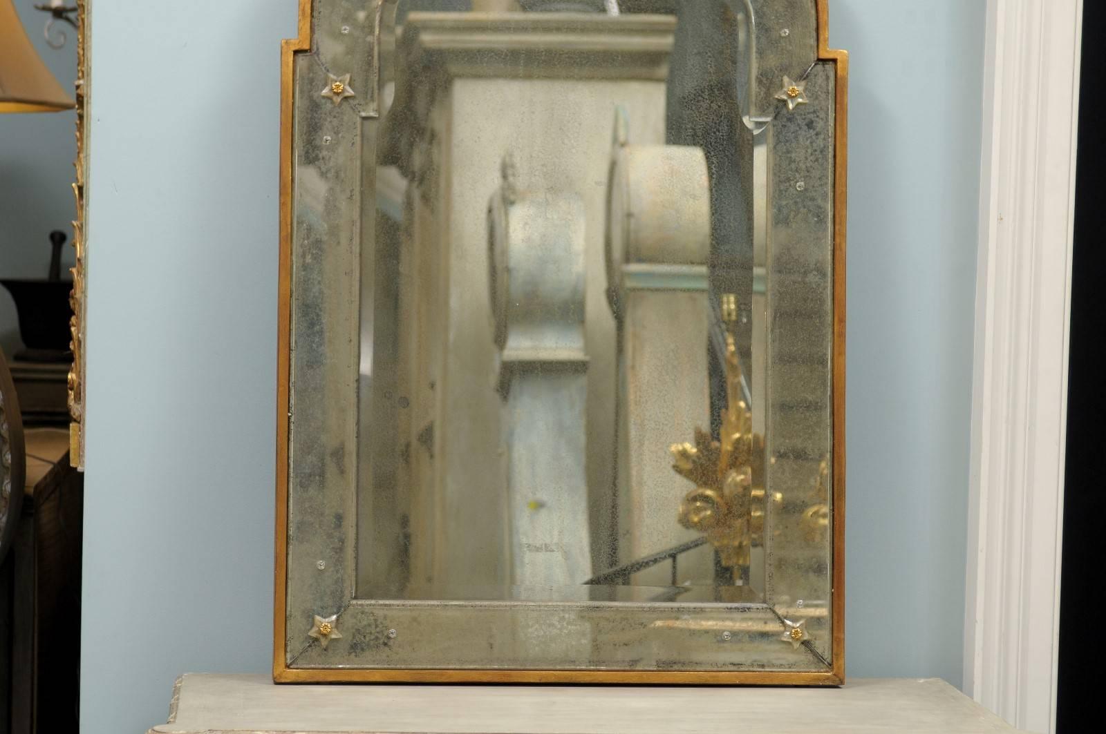 Contemporary Paris Venetian Style Mirror with Bonnet Type Crest and Gilded Frame