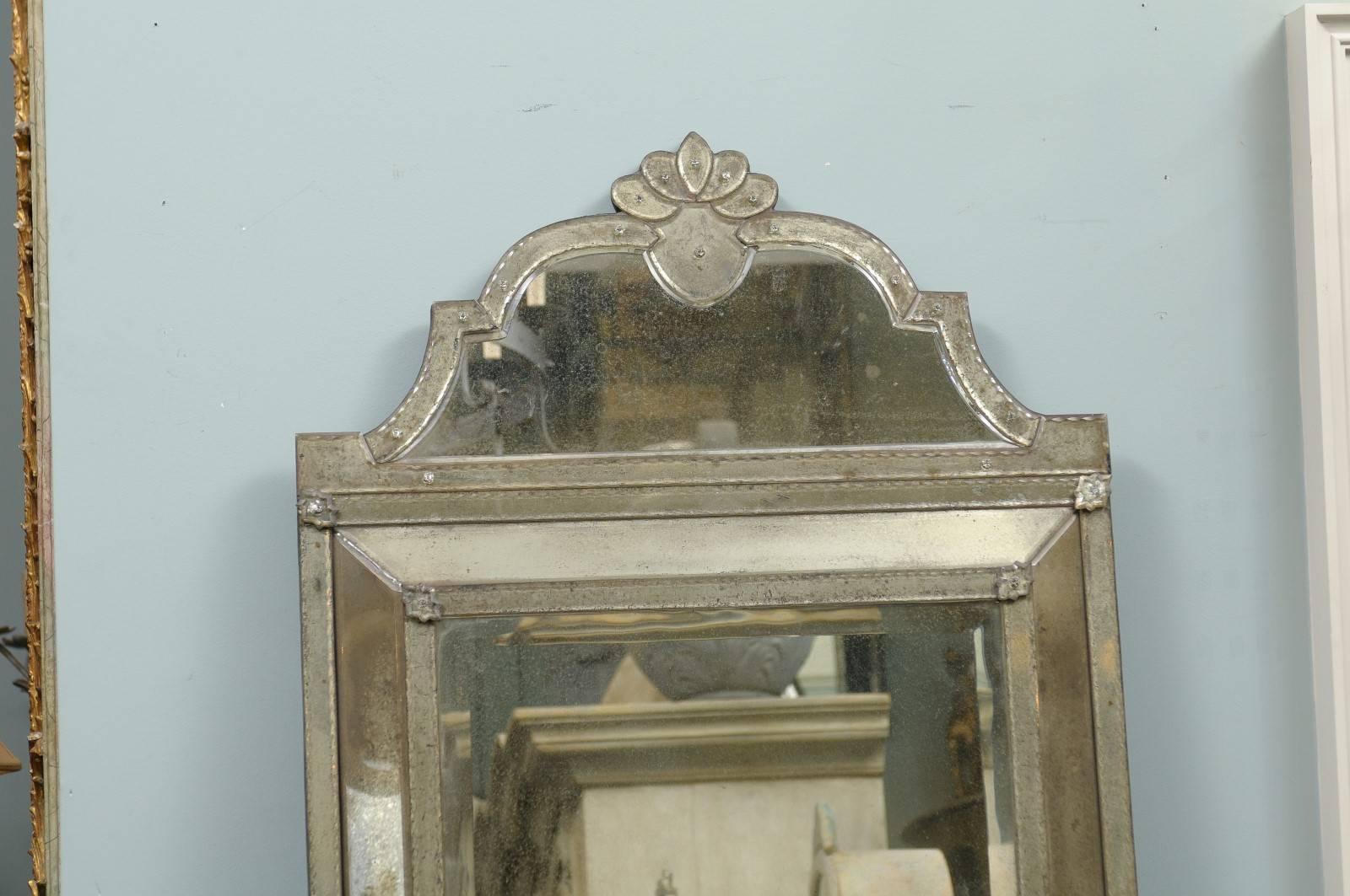 Crest Top Venetian Style Antiqued Rectangular Mirror, Handmade and Hand Silvered 1