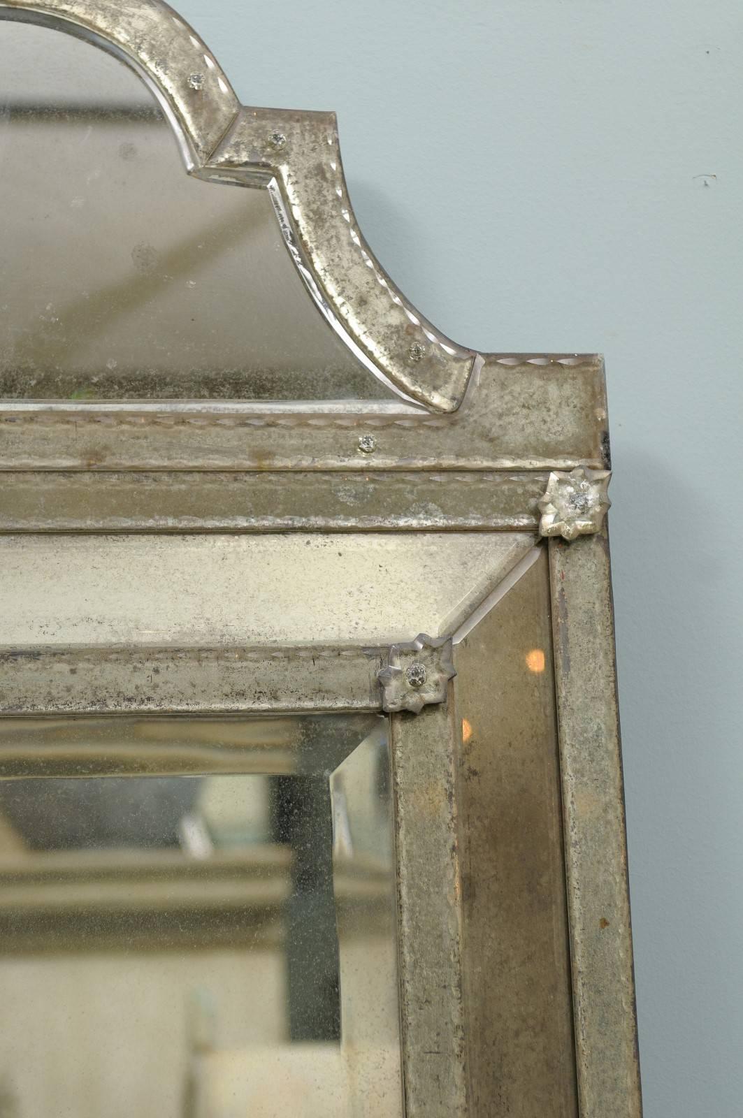 Crest Top Venetian Style Antiqued Rectangular Mirror, Handmade and Hand Silvered 4