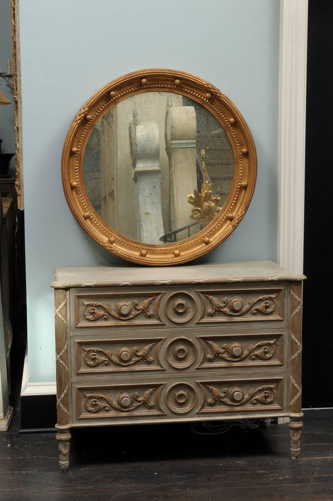 Gilt Girandole Bullseye Gilded Wood Circular Mirror with Antiqued Glass