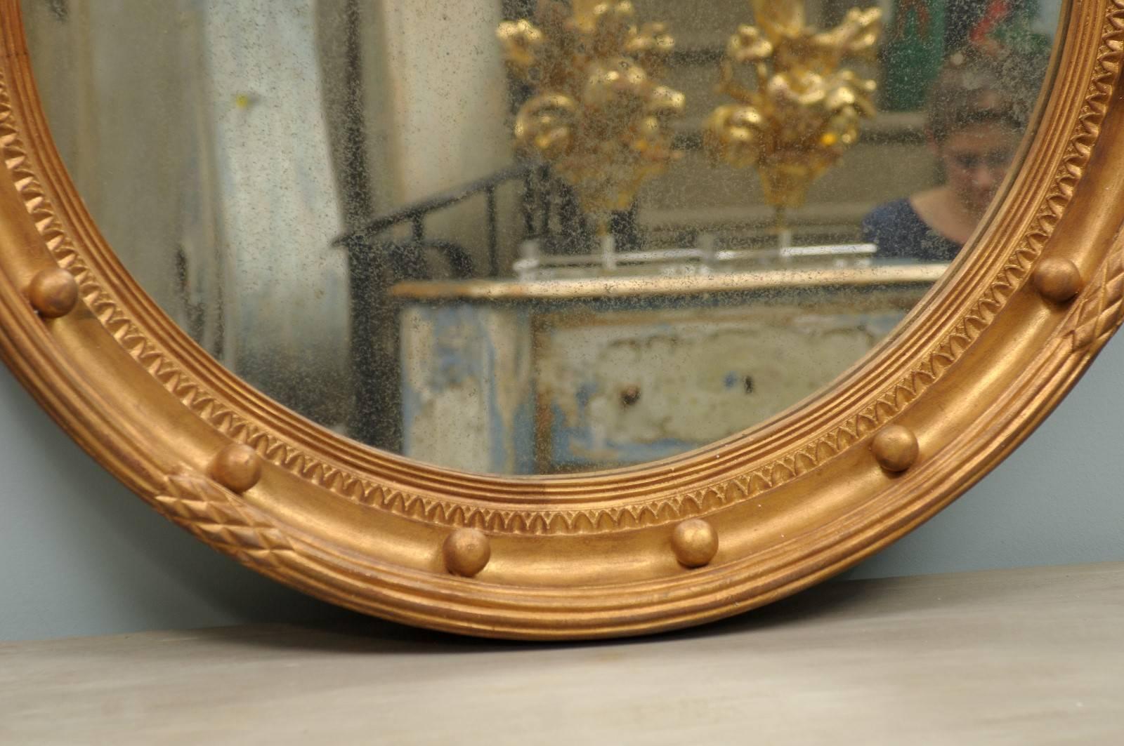 Girandole Bullseye Gilded Wood Circular Mirror with Antiqued Glass 1