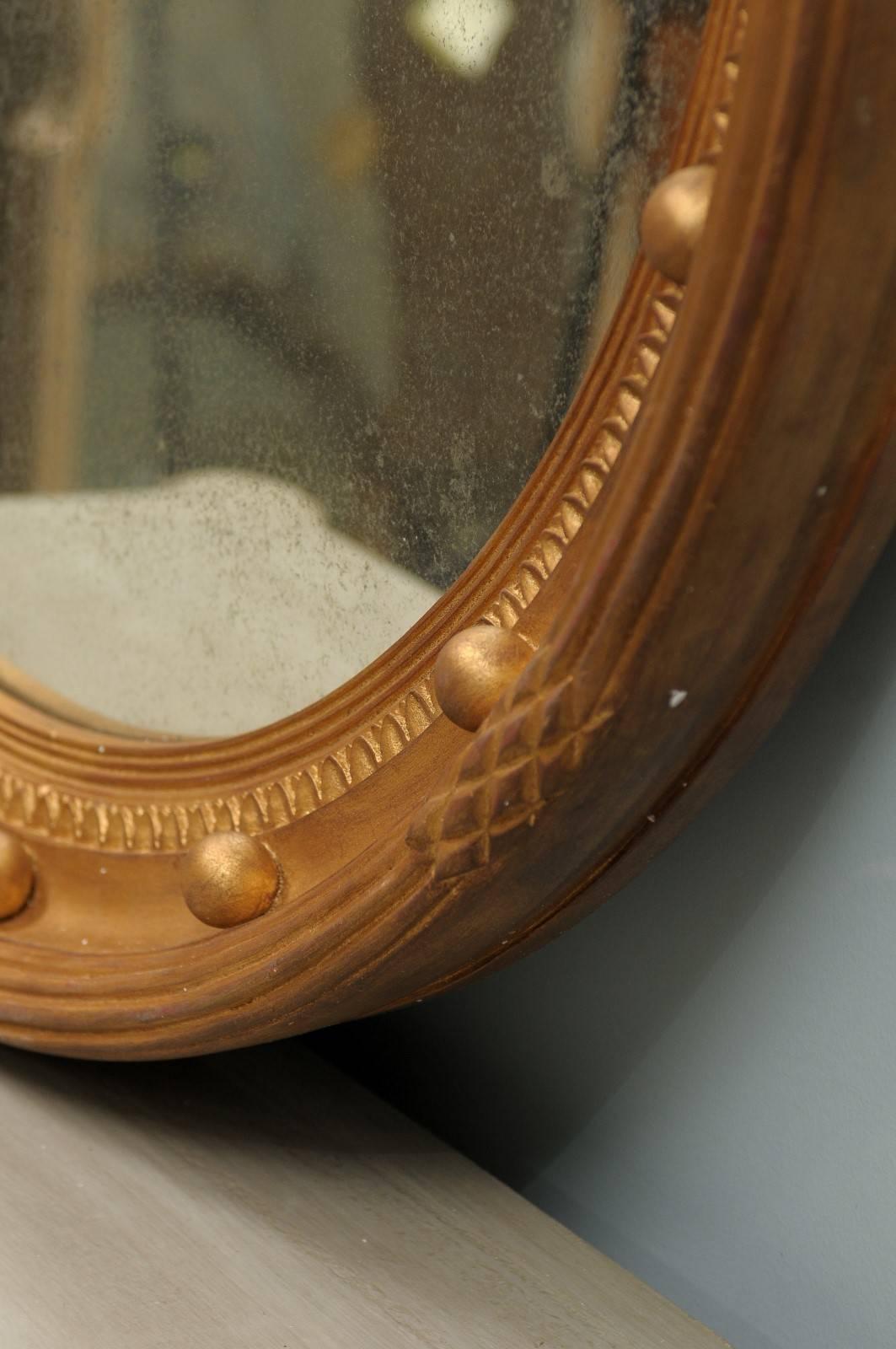 Girandole Bullseye Gilded Wood Circular Mirror with Antiqued Glass 3